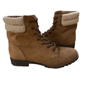Bamboo ~ Tan Suede Boots with shearling accent ~ size 8